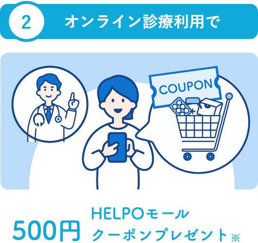 オンライン診療利用で500円HELPOモールクーポンプレゼント